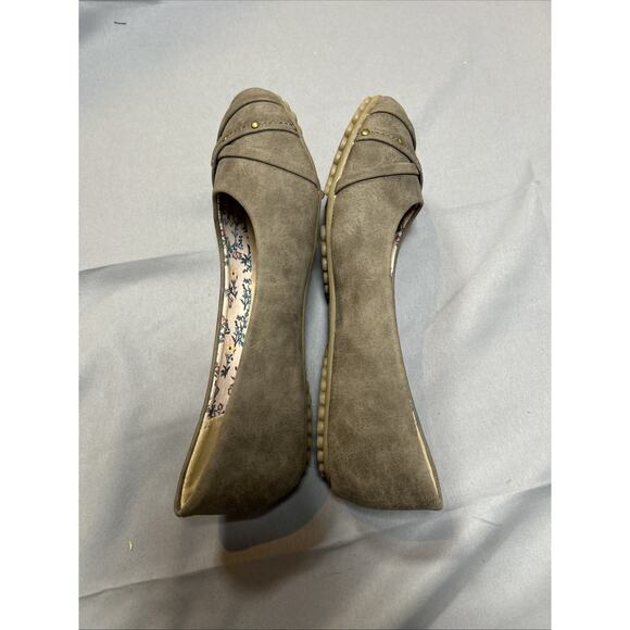 POP W 3M Faux Suede GAZER Ballet Flats Slip On Distressed Braided Strap Brown - Picture 5 of 9